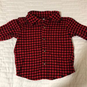 Boys 18mo red and black plaid long sleeve shirt.